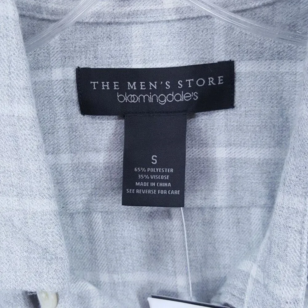 BLOOMINGDALES Shirt Mens Small Gray Check Button Up Long Sleeve Flannel